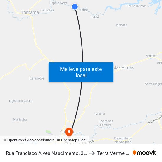 Rua Francisco Alves Nascimento, 329 to Terra Vermelha map