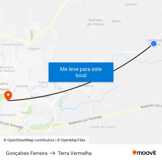 Gonçalves Ferreira to Terra Vermelha map
