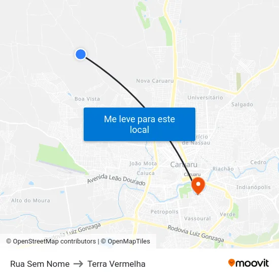 Rua Sem Nome to Terra Vermelha map
