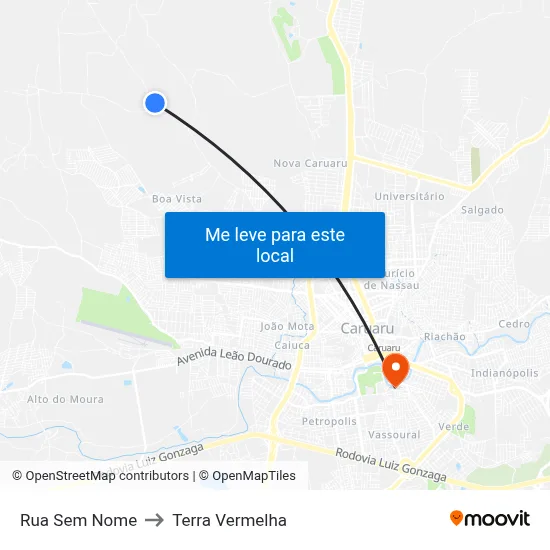Rua Sem Nome to Terra Vermelha map