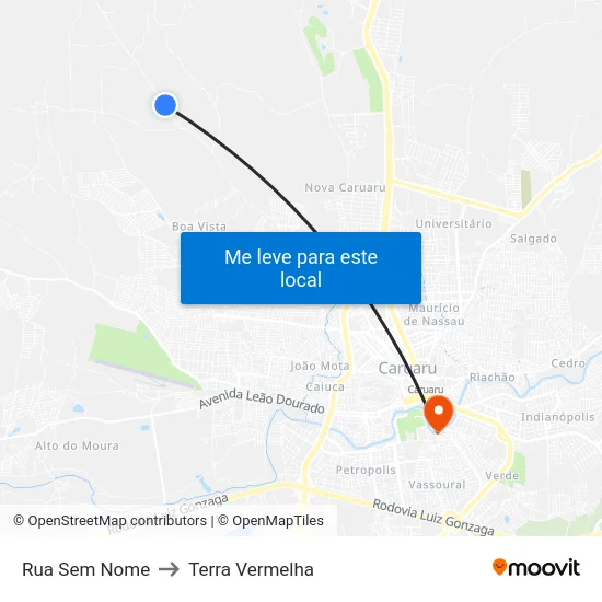 Rua Sem Nome to Terra Vermelha map