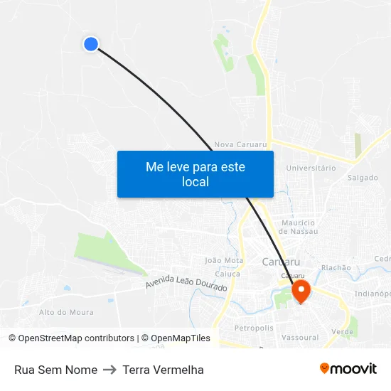 Rua Sem Nome to Terra Vermelha map