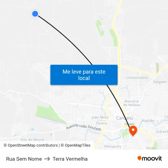 Rua Sem Nome to Terra Vermelha map