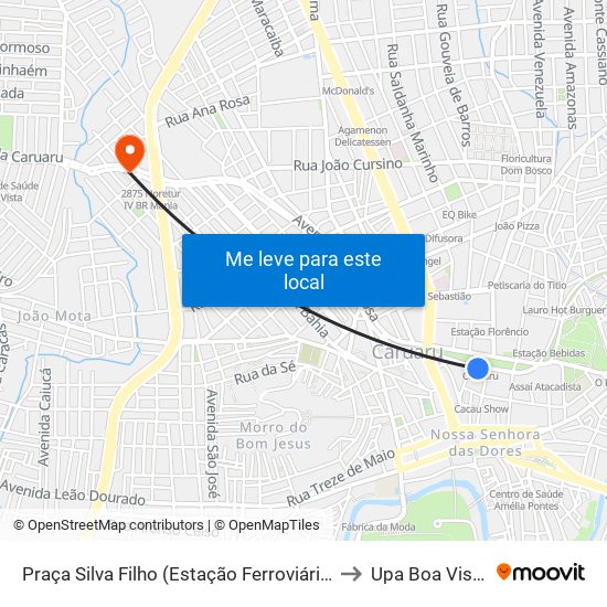 Praça Silva Filho (Estação Ferroviária) to Upa Boa Vista map