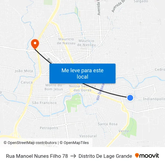 Rua Manoel Nunes Filho 78 to Distrito De Lage Grande map