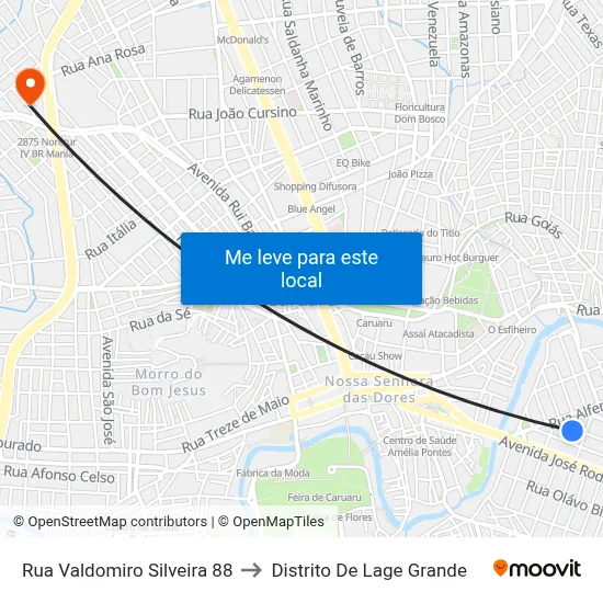 Rua Valdomiro Silveira 88 to Distrito De Lage Grande map