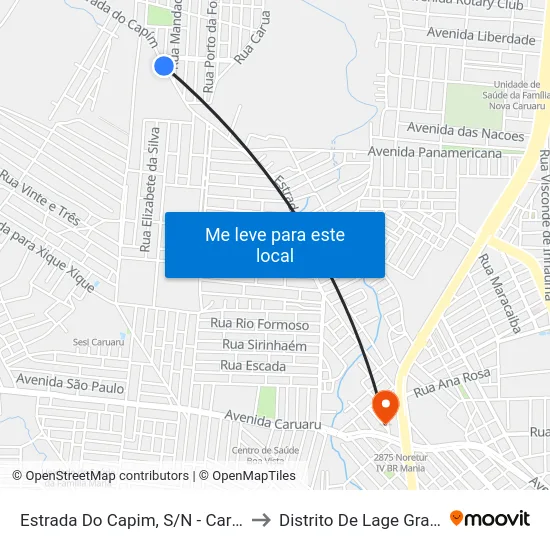 Estrada Do Capim, S/N - Caruaru to Distrito De Lage Grande map