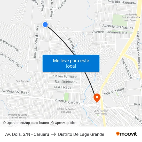 Av. Dois, S/N - Caruaru to Distrito De Lage Grande map