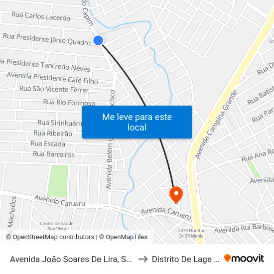 Avenida João Soares De Lira, S/N - Caruaru to Distrito De Lage Grande map