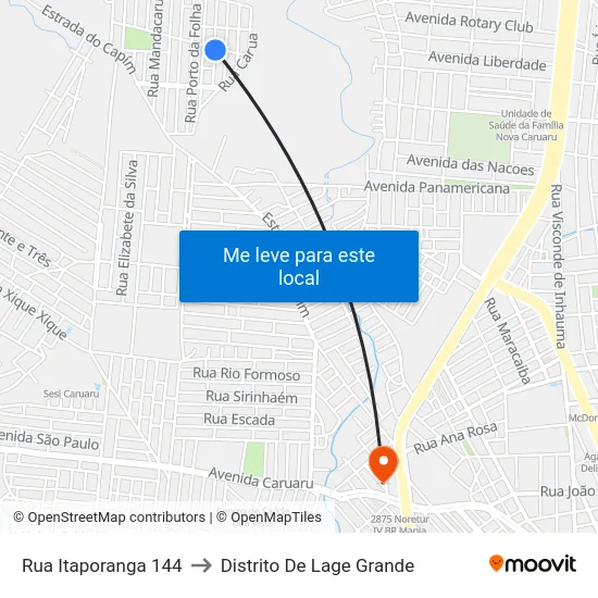 Rua Itaporanga 144 to Distrito De Lage Grande map