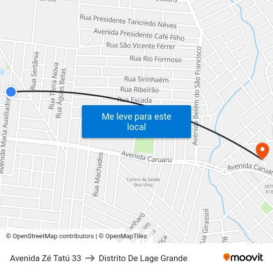 Avenida Zé Tatú 33 to Distrito De Lage Grande map