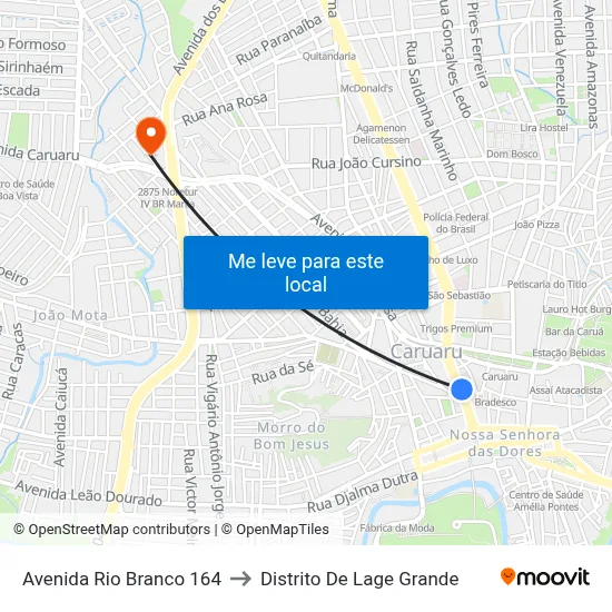 Avenida Rio Branco 164 to Distrito De Lage Grande map