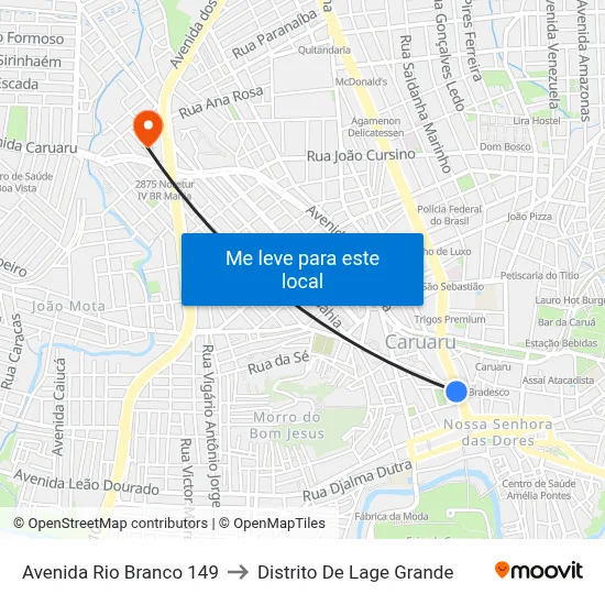Avenida Rio Branco 149 to Distrito De Lage Grande map