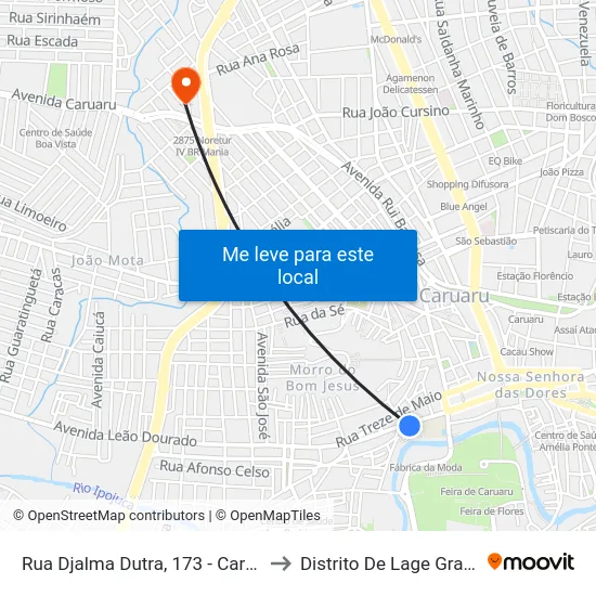 Rua Djalma Dutra, 173 - Caruaru to Distrito De Lage Grande map