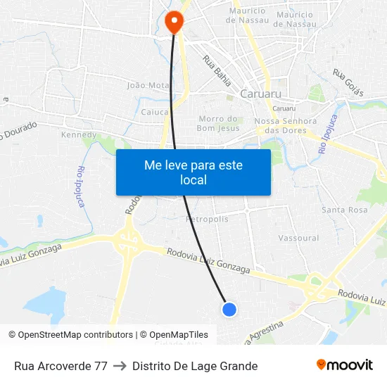 Rua Arcoverde 77 to Distrito De Lage Grande map