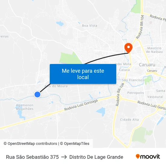 Rua São Sebastião 375 to Distrito De Lage Grande map