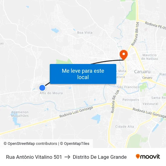 Rua Antônio Vitalino 501 to Distrito De Lage Grande map