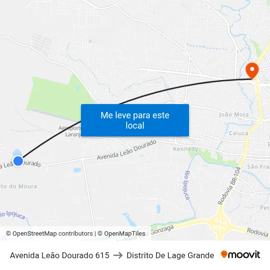 Avenida Leão Dourado 615 to Distrito De Lage Grande map