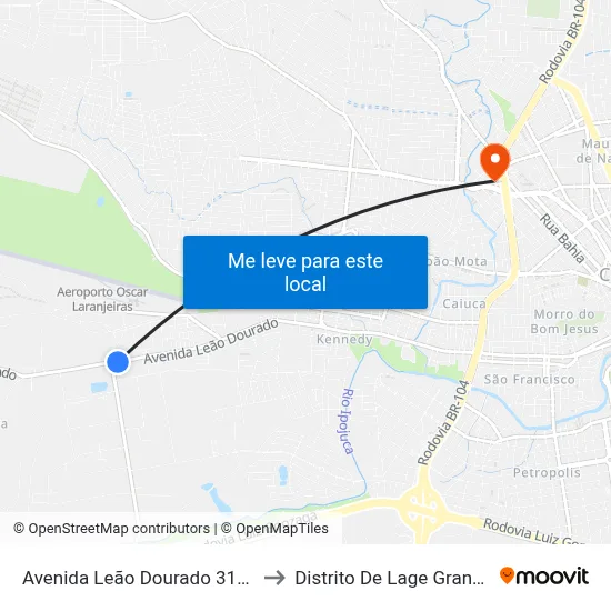 Avenida Leão Dourado 3119 to Distrito De Lage Grande map