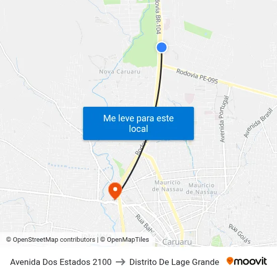 Avenida Dos Estados 2100 to Distrito De Lage Grande map