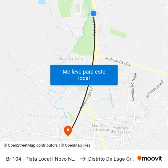 Br-104 - Pista Local | Novo Nordeste to Distrito De Lage Grande map