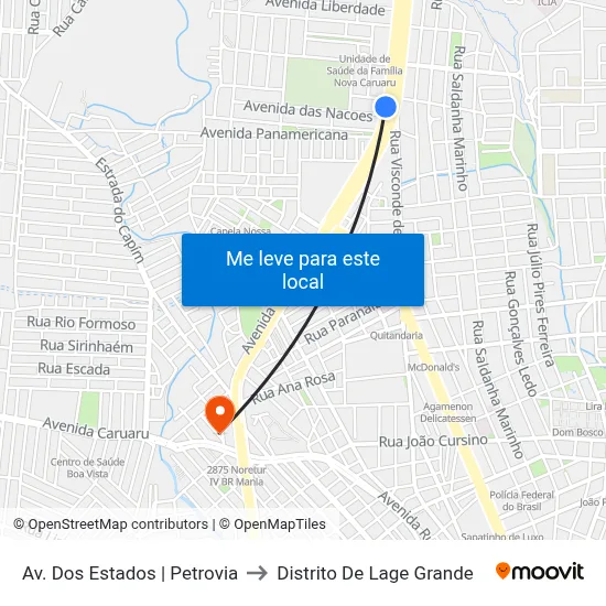 Av. Dos Estados | Petrovia to Distrito De Lage Grande map