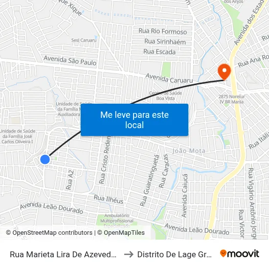 Rua Marieta Lira De Azevedo 285 to Distrito De Lage Grande map