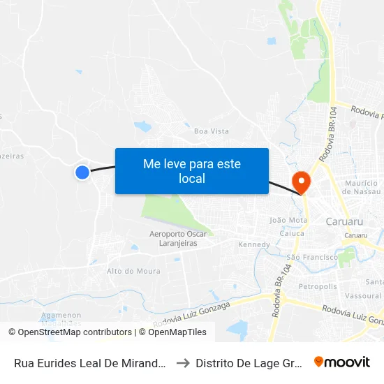 Rua Eurides Leal De Miranda 294 to Distrito De Lage Grande map