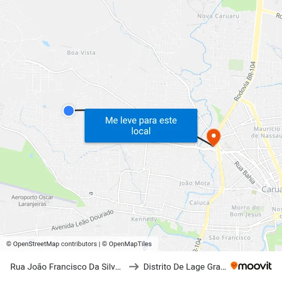 Rua João Francisco Da Silva 260 to Distrito De Lage Grande map