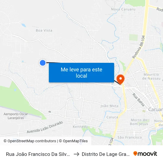 Rua João Francisco Da Silva 11 to Distrito De Lage Grande map