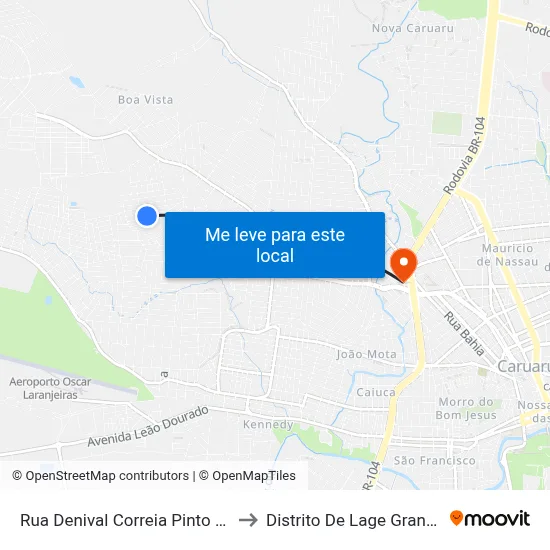 Rua Denival Correia Pinto 33 to Distrito De Lage Grande map