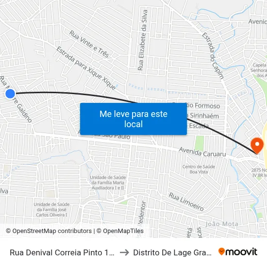 Rua Denival Correia Pinto 1511 to Distrito De Lage Grande map