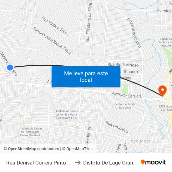 Rua Denival Correia Pinto 04 to Distrito De Lage Grande map