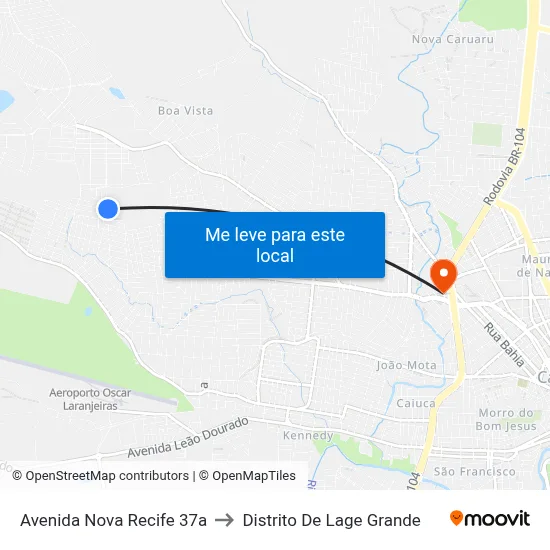 Avenida Nova Recife 37a to Distrito De Lage Grande map