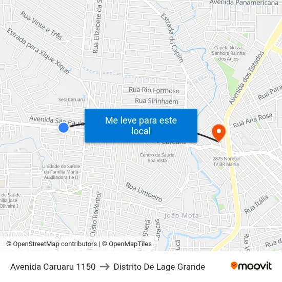 Avenida Caruaru 1150 to Distrito De Lage Grande map