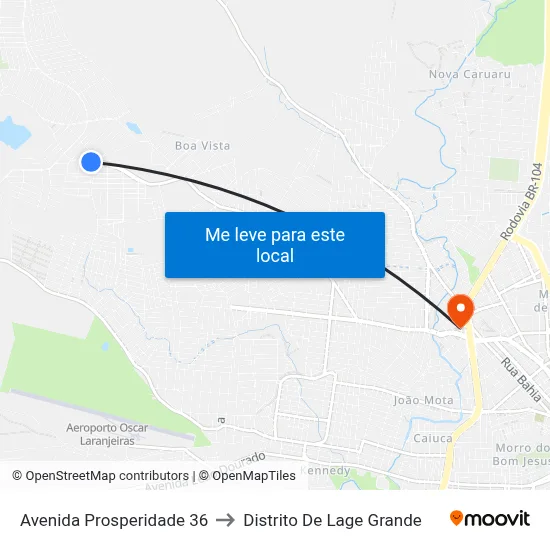 Avenida Prosperidade 36 to Distrito De Lage Grande map