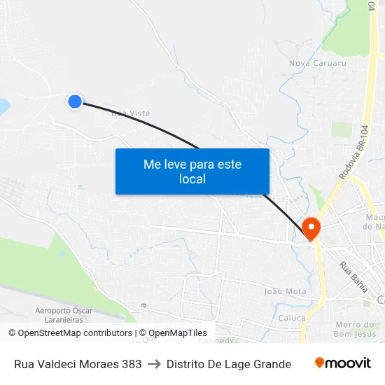 Rua Valdeci Moraes 383 to Distrito De Lage Grande map