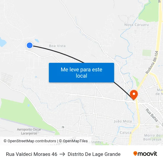 Rua Valdeci Moraes 46 to Distrito De Lage Grande map