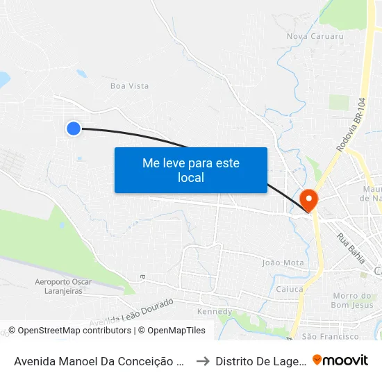 Avenida Manoel Da Conceição Gonçalves 155 to Distrito De Lage Grande map