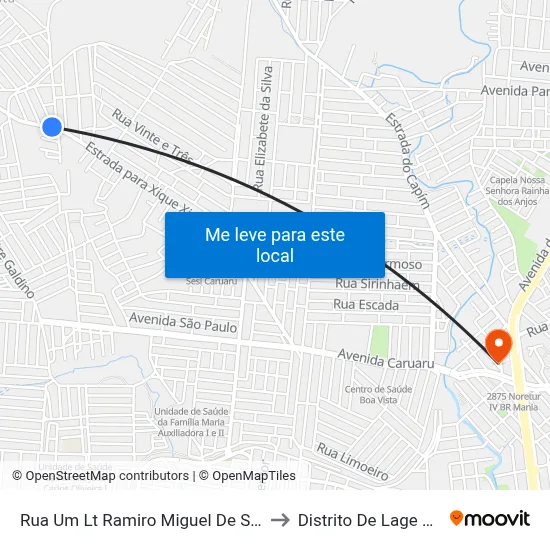 Rua Um Lt Ramiro Miguel De Sousa 100 to Distrito De Lage Grande map