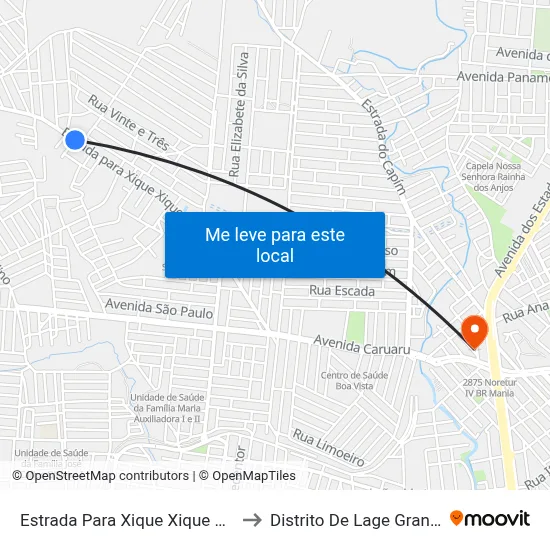 Estrada Para Xique Xique 555 to Distrito De Lage Grande map