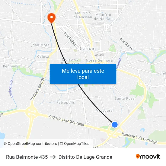 Rua Belmonte 435 to Distrito De Lage Grande map