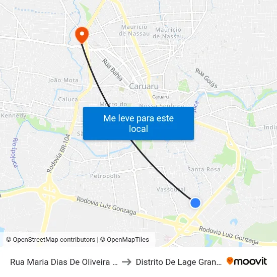 Rua Maria Dias De Oliveira 19 to Distrito De Lage Grande map