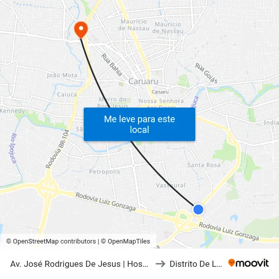 Av. José Rodrigues De Jesus | Hospital Da Mulher Do Agreste to Distrito De Lage Grande map