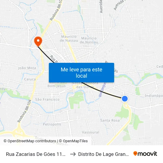 Rua Zacarias De Góes 1100 to Distrito De Lage Grande map