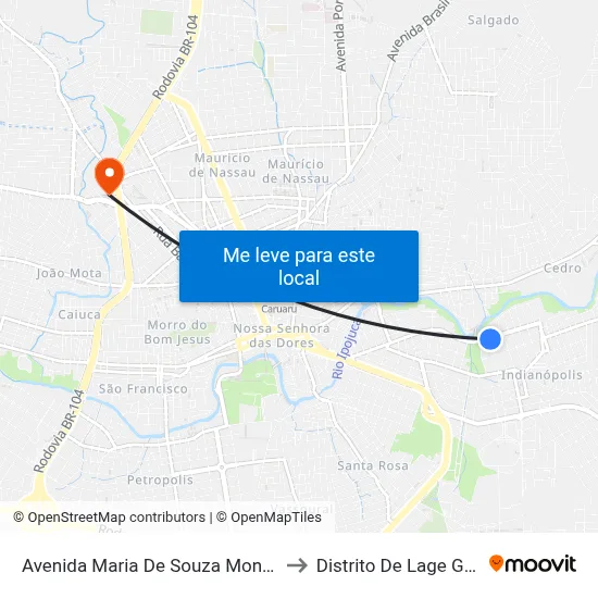 Avenida Maria De Souza Monteiro 24 to Distrito De Lage Grande map
