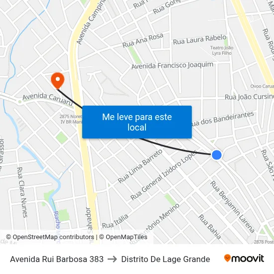 Avenida Rui Barbosa 383 to Distrito De Lage Grande map