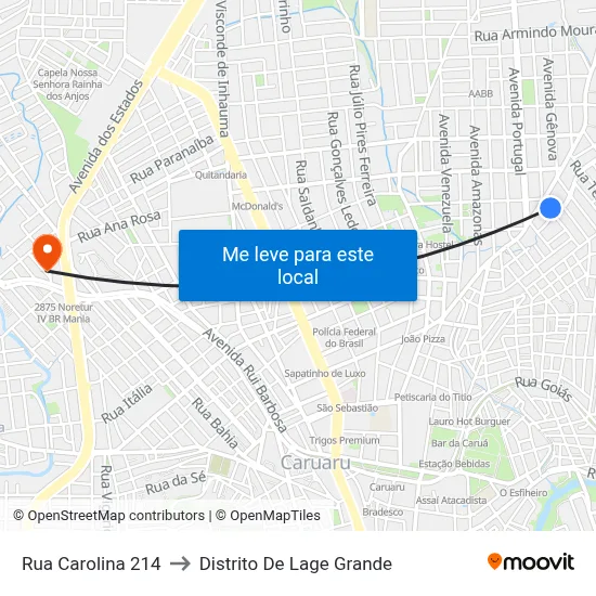 Rua Carolina 214 to Distrito De Lage Grande map