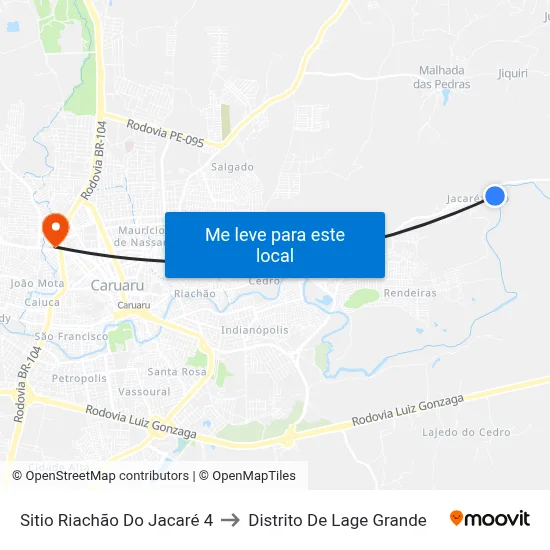 Sitio Riachão Do Jacaré 4 to Distrito De Lage Grande map