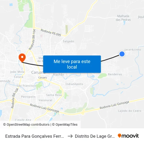 Estrada Para Gonçalves Ferreira 16 to Distrito De Lage Grande map
